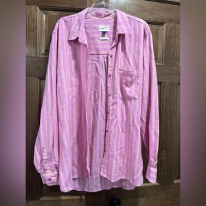 Universal Thread Pink & White Striped Oversized Button-Down Shirt, Linen, XL